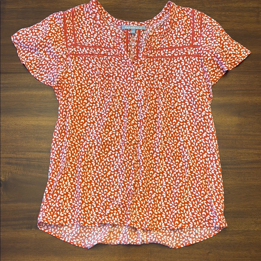 Reddish Orange and  White Patterned Women's Top